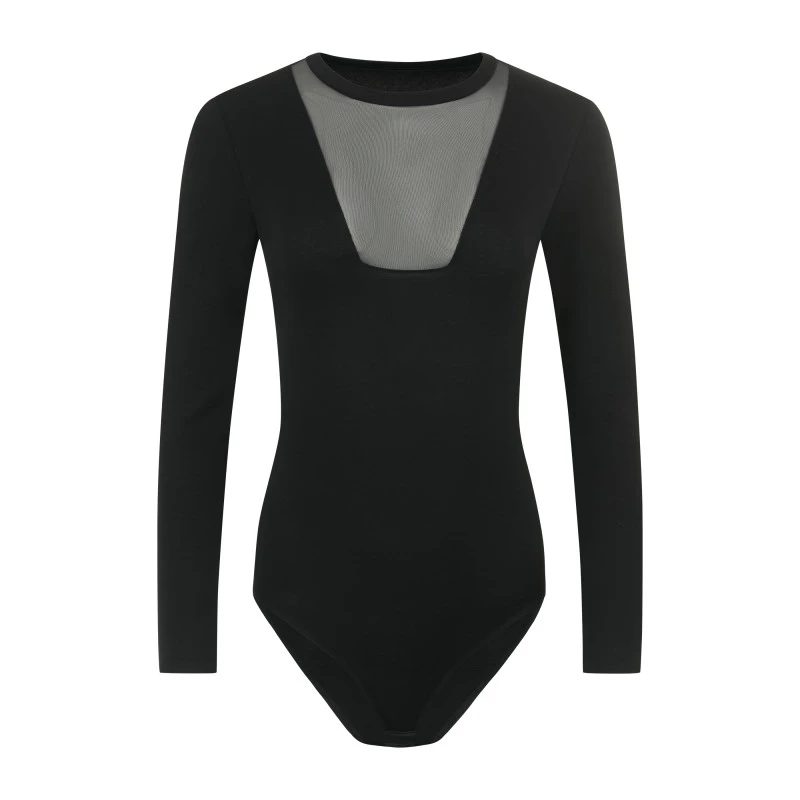 Evoni луксозно дамско боди с тюлен акцент M черно